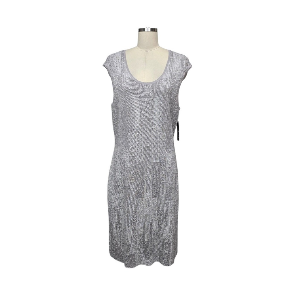 NIC+ZOE Grey Metallic Geometric Jacquard Sleeveless Midi Shift Dress XL F141273